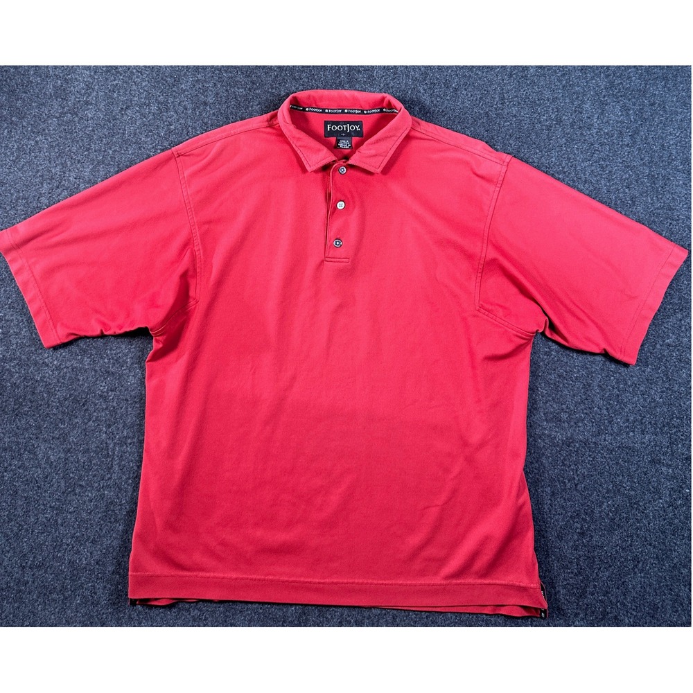 FootJoy Mens Large Red Short Sleeve Golf Polo Shirt Pique Polyester FJ Logo